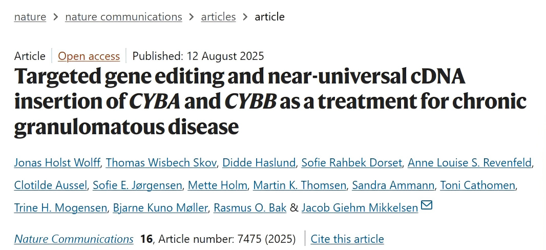 Targeted gene editing and near-universal cDNA insertion of CYBA and CYBB as a treatment for chronic granulomatous disease